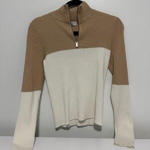 Calvin Klein Jeans Ribbed Beige And Cream Half Zip Sweater Womens Size Medium